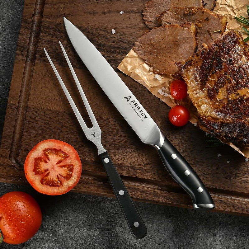 Arrtcy Carving Knife Set - 2 PCS Carving Knife and Fork for Turkey, BBQ - Razor Sharp German Stainless Steel Carving Set with Ergonomic Handle - Full Tang For Meat, Brisket - Image 2